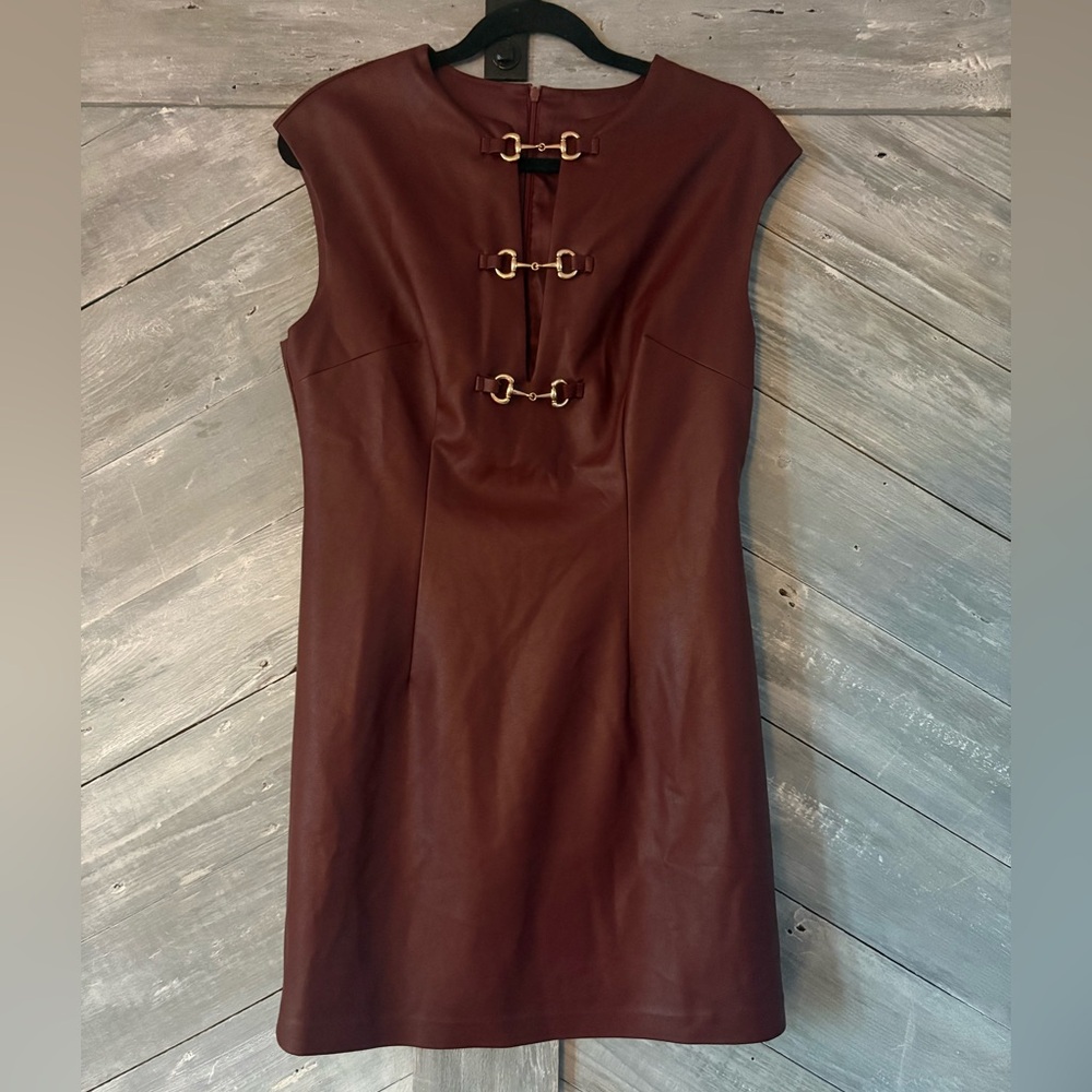 NWT - Commense PU Leather Metal Buckle Sleeveless Mini Dress - Picture 4 of 8